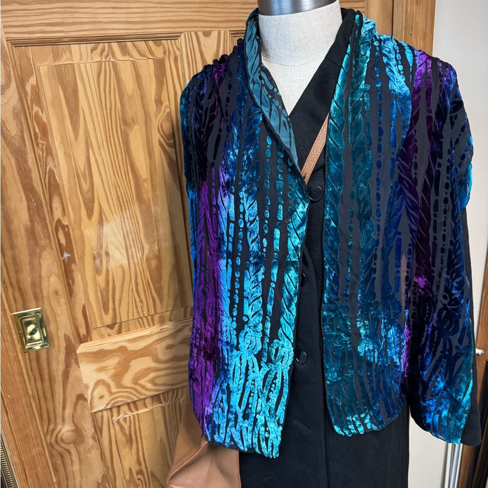 Vintage Velvet Striped scarf - Blue and Purple